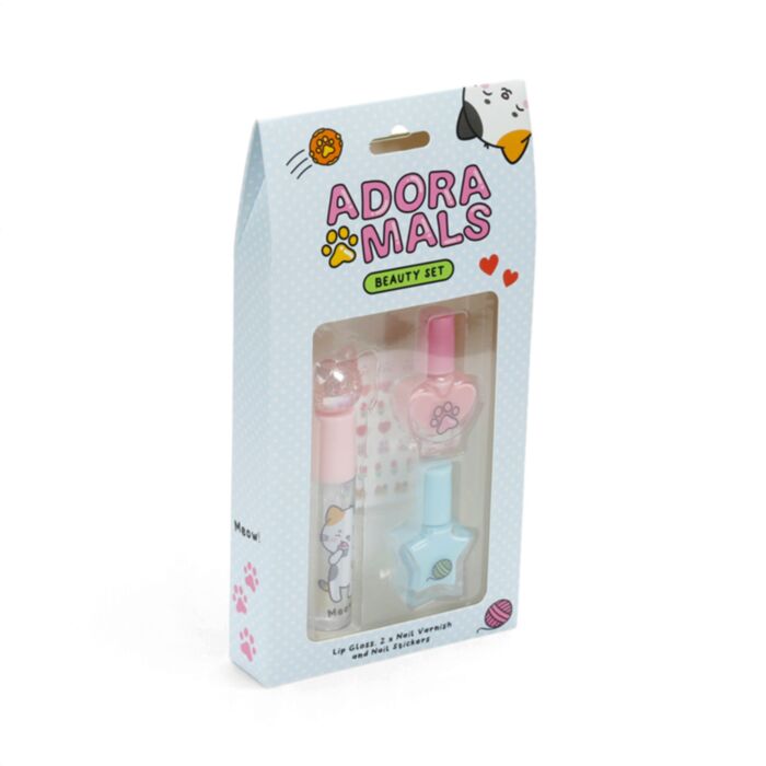 Adoramals Lola the Cat Kids Lip Gloss & Nail Cosmetic Beauty Set