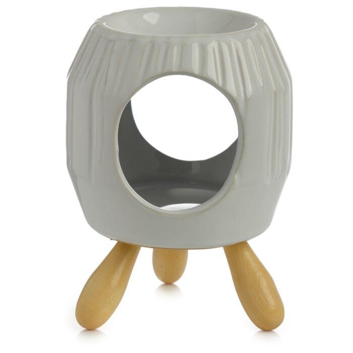 Eden White Abstract Ridged Ceramic Oil Burner with feet