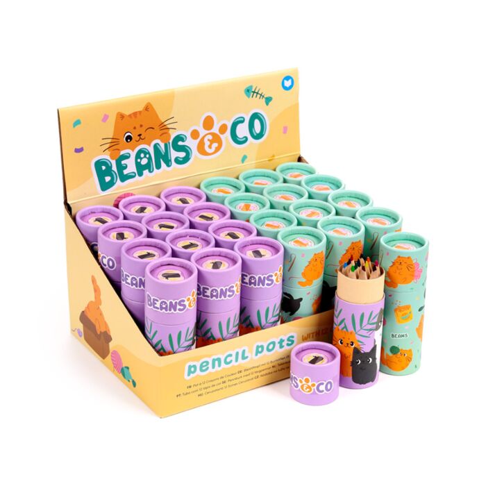 Beans & Co Cats Pencil Pot with 12 Colouring Pencils