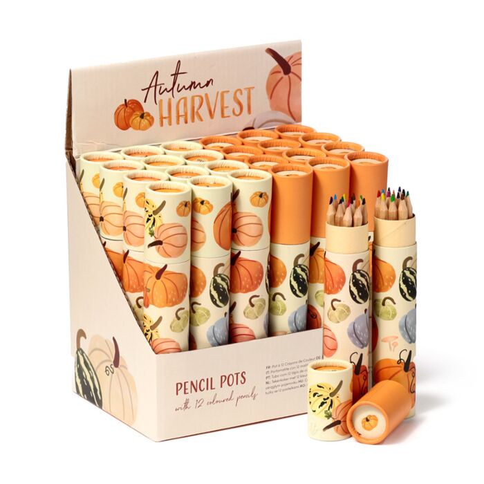 Autumn Harvest Large Pencil Pot with 12 Colouring Pencils