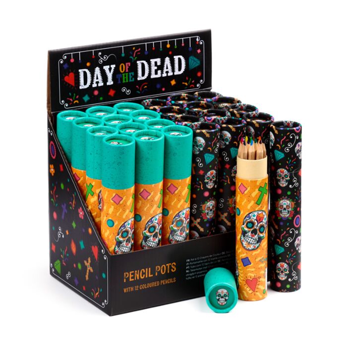 Day of the Dead Large Pencil Pot with 12 Colouring Pencils