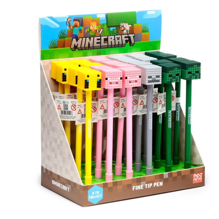 Minecraft Fine Tip Pen with Silicone Topper (Pig/Bee/Zombie/Skeleton)