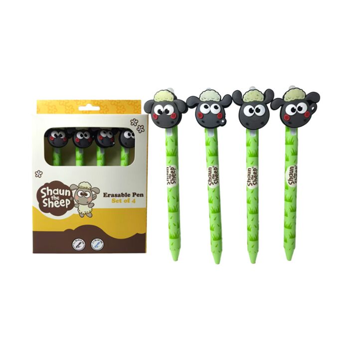 Set of 4 Erasable Pens with Kawaii Cute Shaun the Sheep Topper
