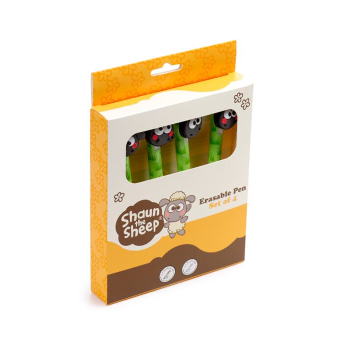Set of 4 Kawaii Cute Shaun the Sheep Erasable Pens with PVC Topper