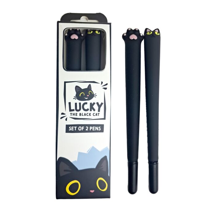 Lucky the Black Cat Set of 2 Fine Tip Pens
