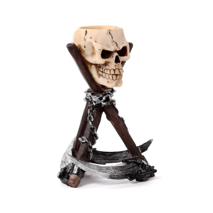 Skull Head with Scythe Tripod Tea Light Candle Holder