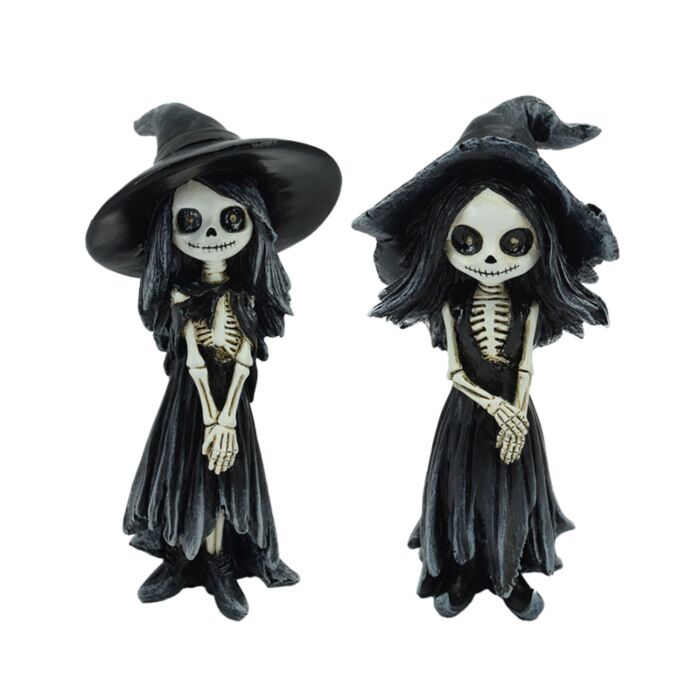 Skeleton Girl Standing Wearing Witches Hat