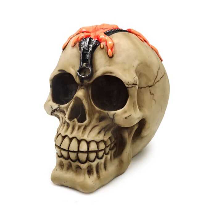 Skull with Zipper Head & Oozing Brains Ornament