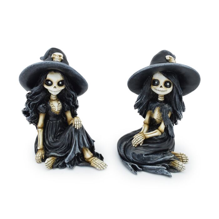 Skeleton Girl Sitting Wearing Witches Hat