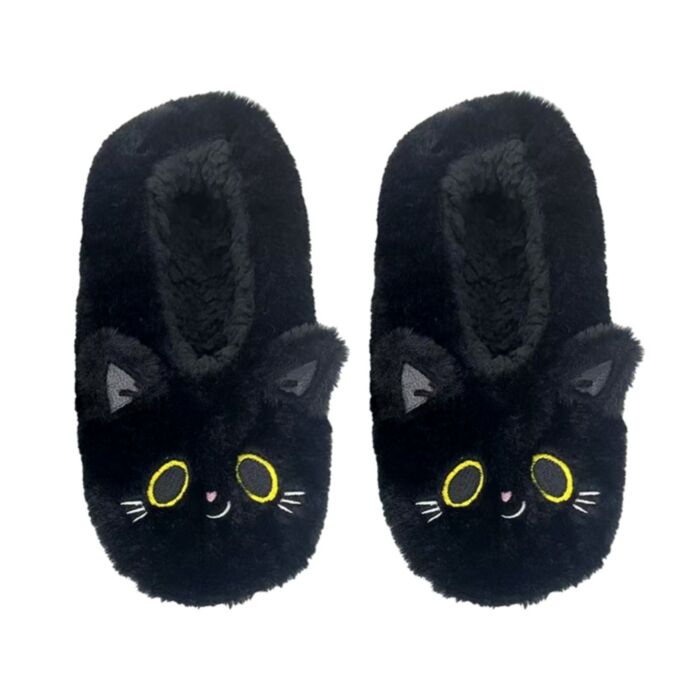 Lucky the Black Cat Anti-Slip Plush Slip On Slippers EU36-38/UK3-5