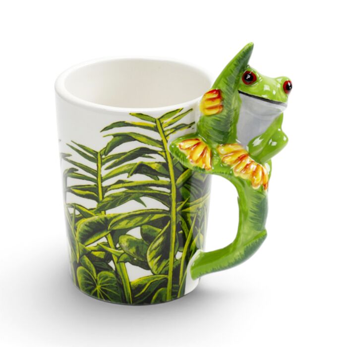 Tree Frog with Foliage Decal Ceramic Shaped Handle Mug