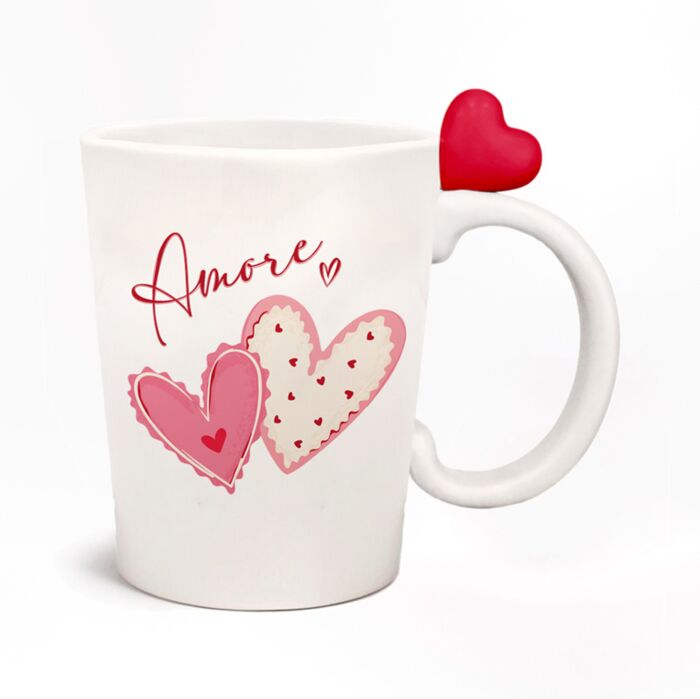 Amore Hearts Ceramic Shaped Handle Mug