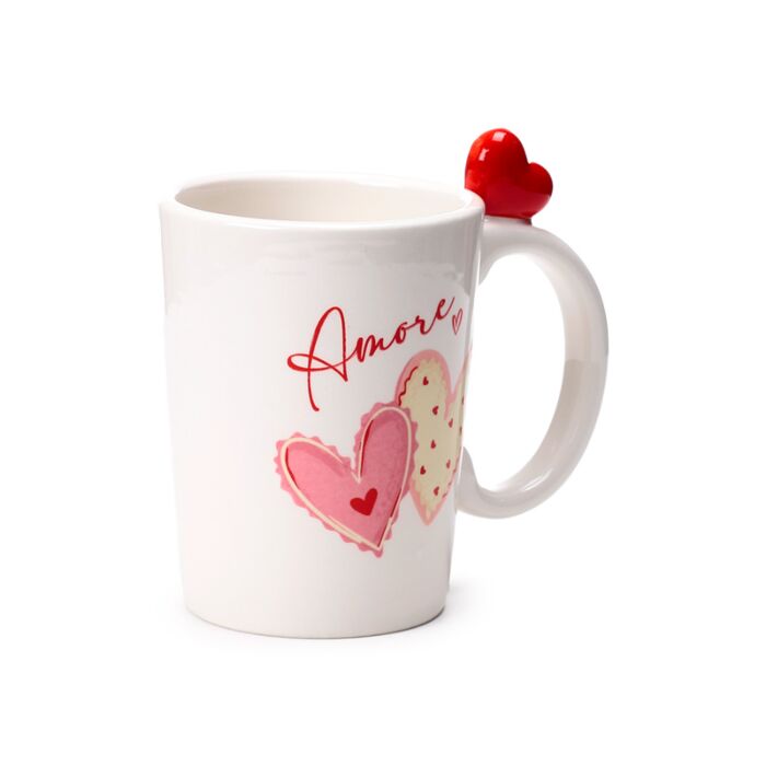 Amore Hearts Ceramic Shaped Handle Mug