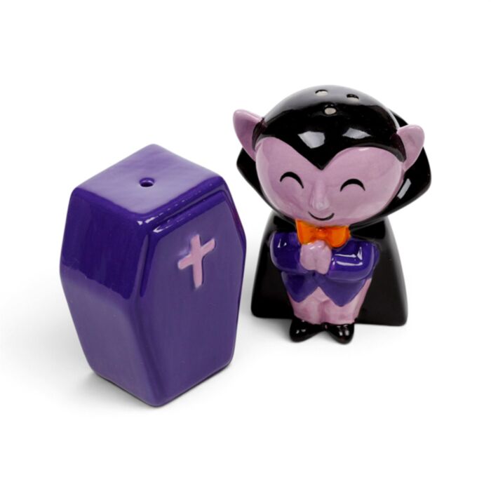 Spooky Dracula & Coffin Ceramic Salt & Pepper Set