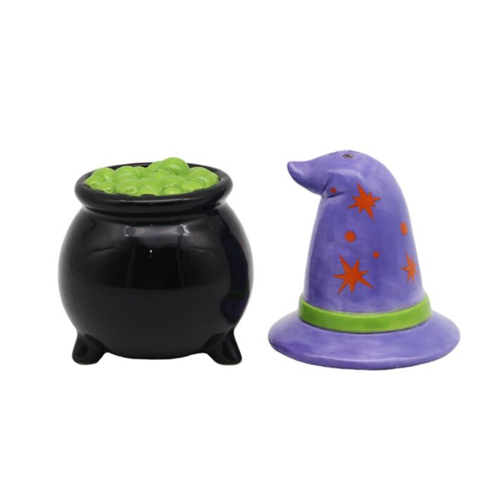 Spooky Witches Hat & Cauldron Ceramic Salt & Pepper Set