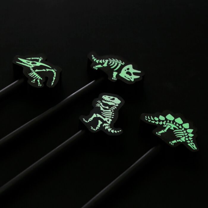 Dinosaur Pencil & Glow in the Dark Skeleton Eraser Topper