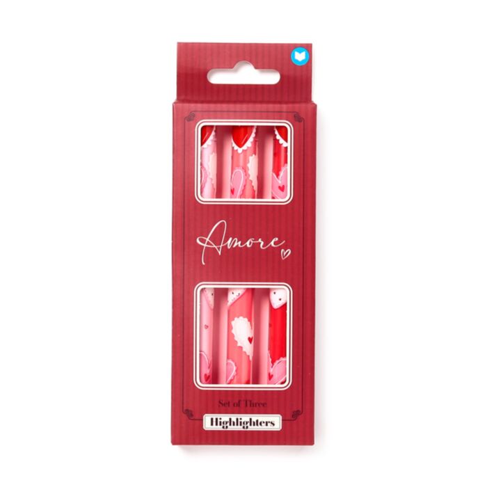 Amore Heart Pop Top Highlighter Pen Set of 3