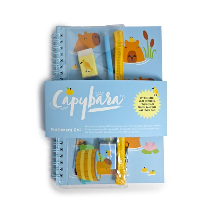 Capybara Ring Bound Notepad & Pencil Case 6 Piece Stationery Set