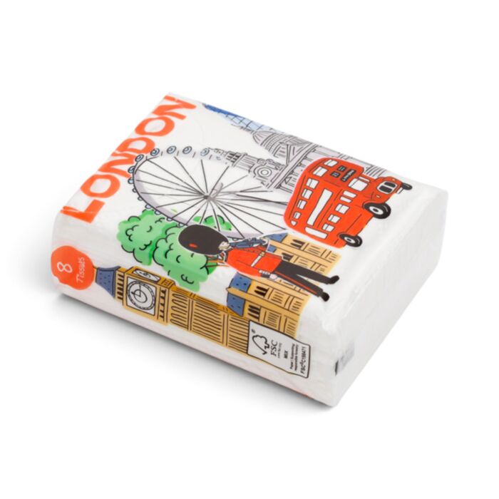 London Souvenir Guardsman & London Bus Pack of 8 Pocket Tissues