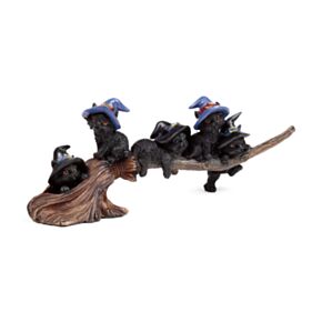 Witches Magical Black Cat Playing on Broomstick