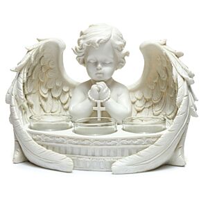White Cherub 3 Tea Light Candle Holder