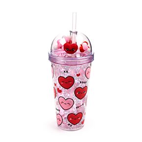 J'Adoramals Heart Double Walled Cup & Straw with Charms