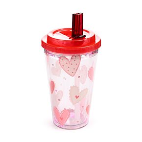 Shatterproof Amore Hearts Double Walled Cup & Straw