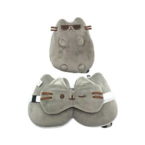 Relaxeazzz Pusheen Cat with Sunglasses Shaped Travel Pillow & Eye Mask