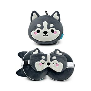 Relaxeazzz Luna the Husky Mountain Animal Plush Travel Pillow & Eye Mask