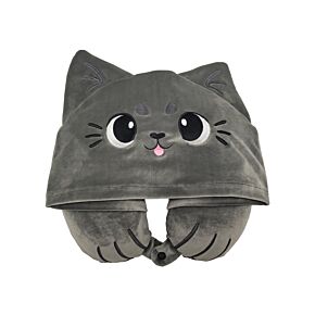 Hoodeazzz Beans & Co Pepper the Cat Plush Memory Foam Travel Pillow & Hood
