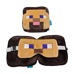 Relaxeazzz Minecraft Steve Shaped Plush Travel Pillow & Eye Mask
