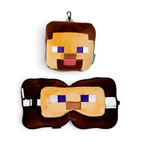 Relaxeazzz Minecraft Steve Shaped Plush Travel Pillow & Eye Mask