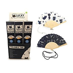 Lucky the Black Cat Folding Hand Fan