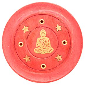 Mango Wood Buddha Round Red Ashcatcher Incense Burner