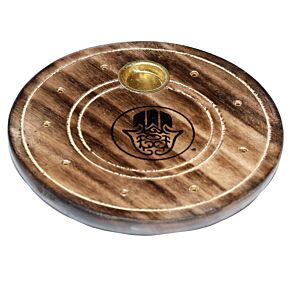 Mango Wood Round Hamsa Ashcatcher Incense Burner