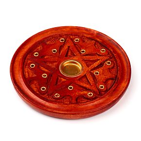 Mango Wood Round Ashcatcher Incense Burner with Carved Star