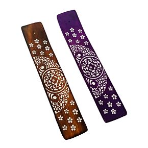 Mango Wood Ashcatcher Incense Stick Burner with Floral Pattern