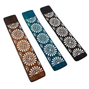 Mango Wood Ashcatcher Incense Stick Burner with Flower Pattern