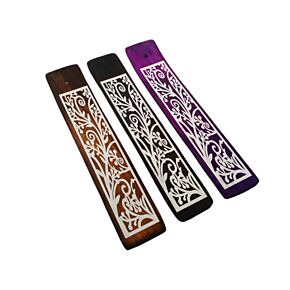 Mango Wood Ashcatcher Incense Stick Burner with Stems Pattern