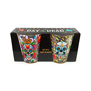 Set of 2 Day of the Dead Glass Shot Glasses (50ml)