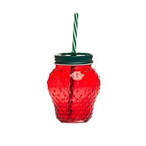 Foodiemals Strawberry Shaped Mason Jar with Straw & Lid