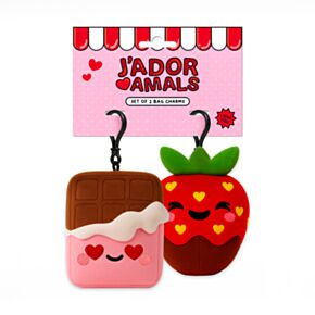 Squidglys J'Adoramals Heart Chocolate & Strawberry Shaped Mini Keyring Set of 2