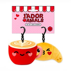 Squidglys J'Adoramals Heart Croissant & Coffee Shaped Mini Keyring Set of 2
