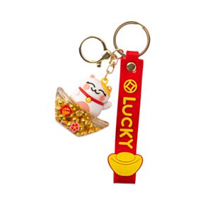 QuirKeys Maneki Neko Lucky Cat Liquid Keyring PVC Bag Charm