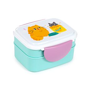 Beans & Co Cats Clip Lock Stacked Bento Lunch Box with Cutlery