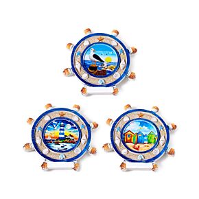 Souvenir Seaside Magnet Ships Wheel Shaped with Seaside Scenes