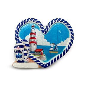 Souvenir Seaside Magnet Heart Shaped Lighthouse & Boat