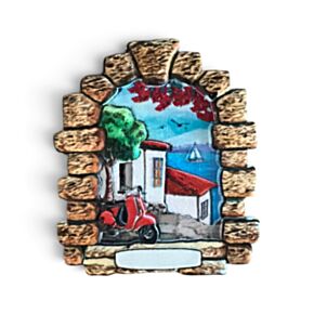Souvenir Seaside Magnet Stone Window with Scooter
