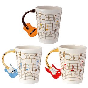 Guitar with Sheet Music Decal Ceramic Shaped Handle Mug
