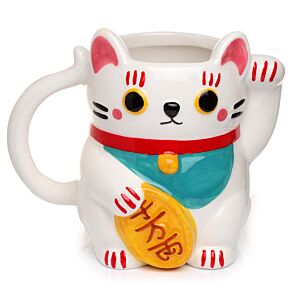 White Maneki Neko Lucky Cat Ceramic Shaped Mug